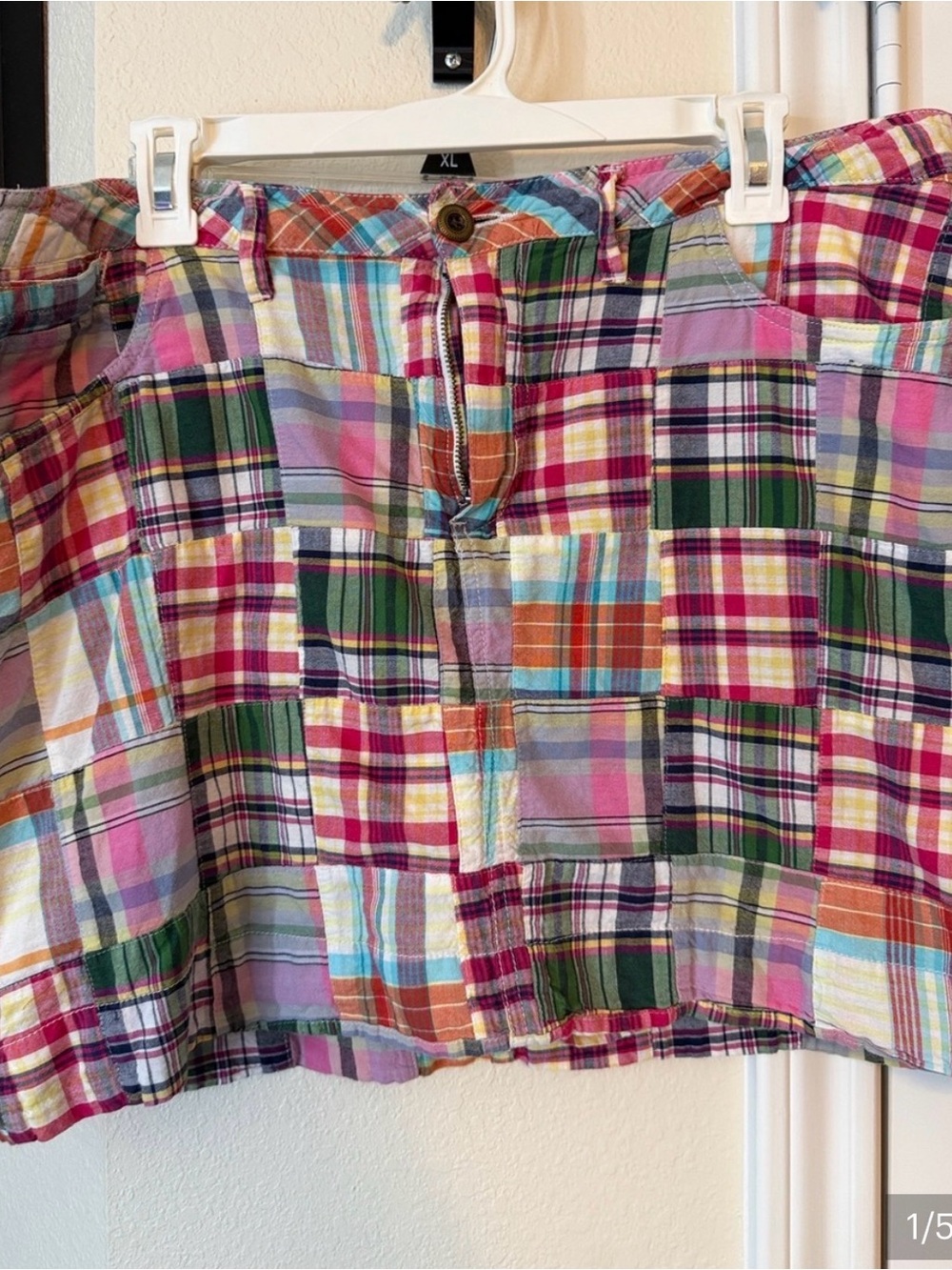 Faded Glory Pink and Green Patchwork Plaid Mini Skirt